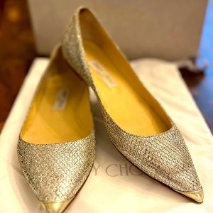 Jimmy Choo Alina Glitter fabric Champagne 39.5/9.5 US